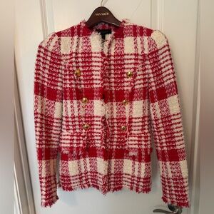 Escada Women's Red and Cream Plaid Blazer